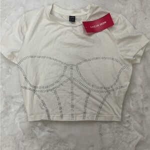 White Rhinestone Embellished Women's Top